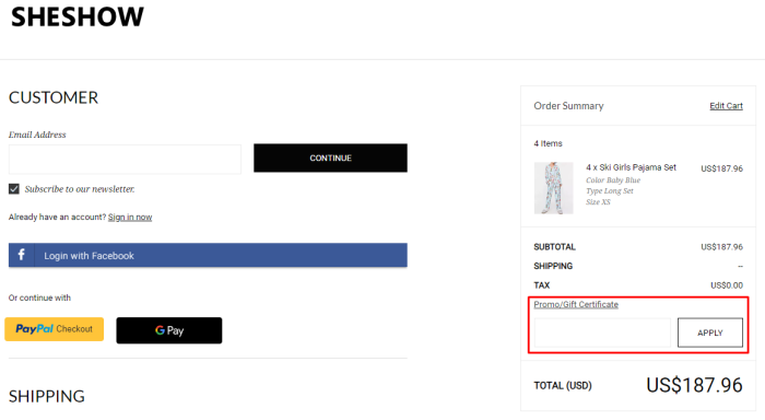How to use SheShow promo code