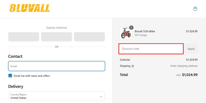 How to use Bluvall Ebike promo code
