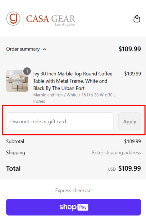 How to use Casagear promo code