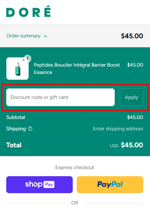 How to use Doré promo code