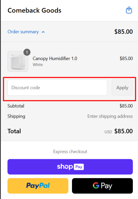 How to use Comeback Goods promo code