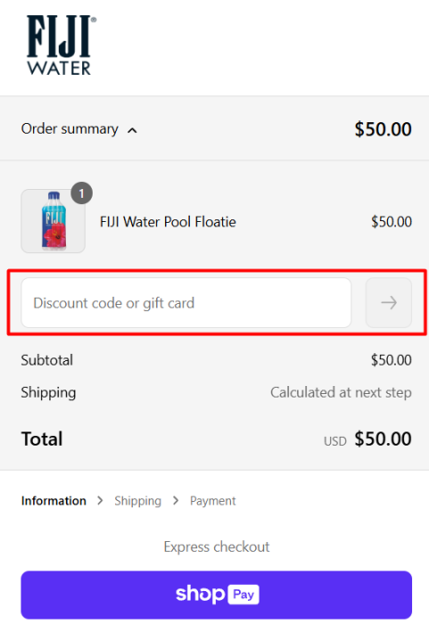 How to use FIJI Water promo code