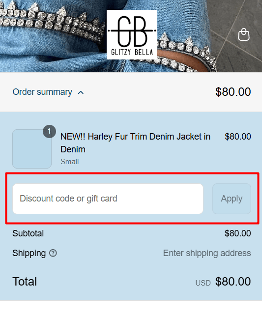 How to use Glitzy Bella promo code
