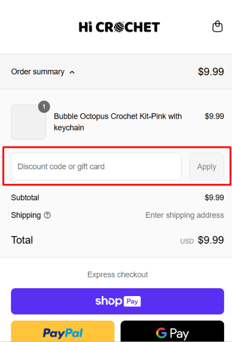 How to use Hicrochet promo code