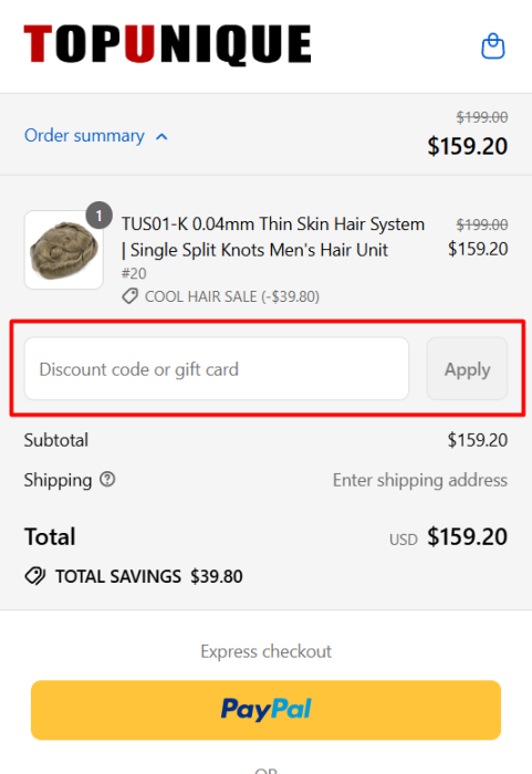 How to use Top Unique Hair promo code