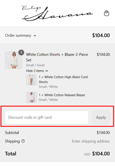 How to use Vintage Havana promo code