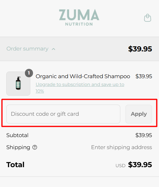 How to use Zuma Nutrition promo code