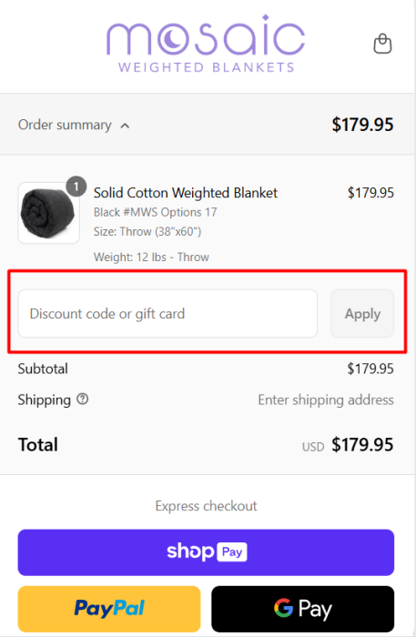 How to use Mosaic Weighted Blankets promo code
