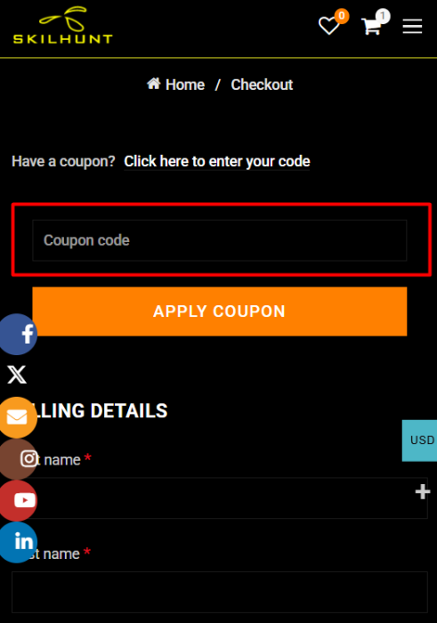 How to use SKILHUNT promo code