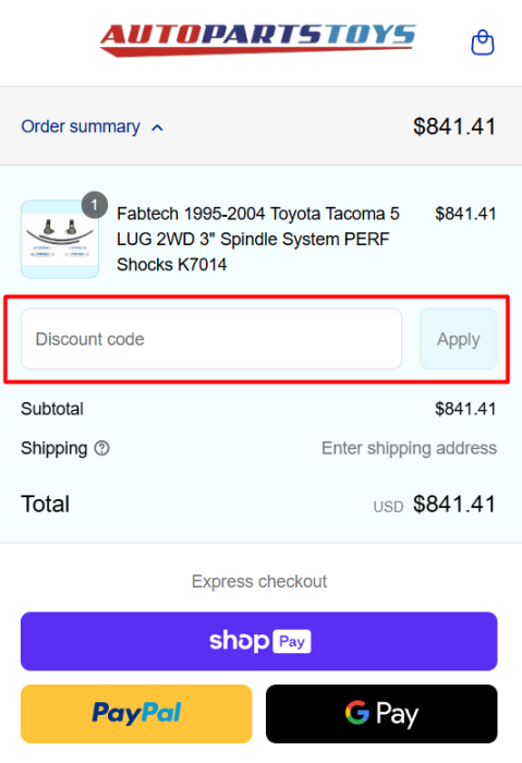 How to use Auto Parts Toys promo code