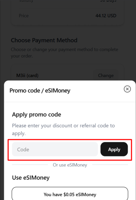 How to use eSIMania promo code