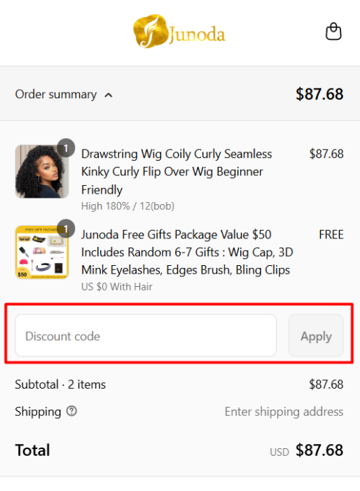 How to use Junoda Wig promo code