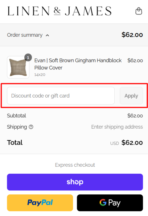 Where to enter Linen and James promo code How to use Linen and James promo code