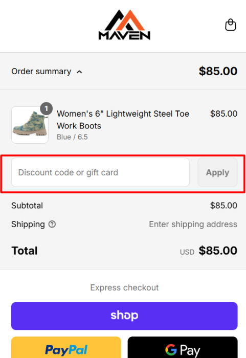 Where to enter Maven Safety Shoes promo code How to use Maven Safety Shoes promo code