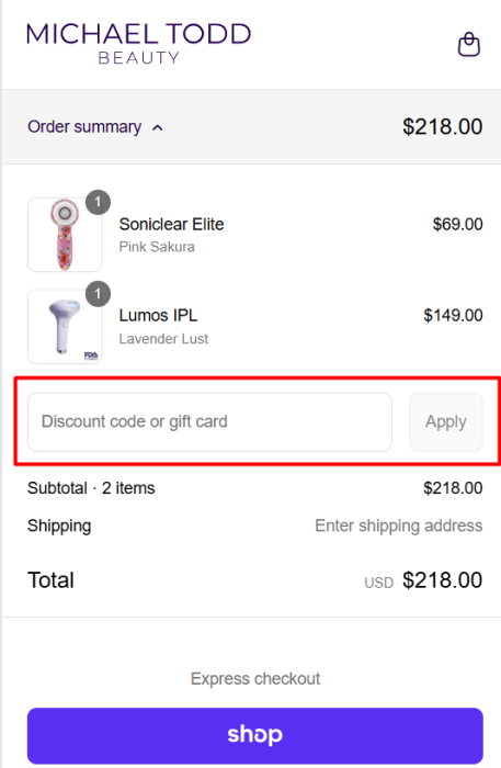 How to use Michael Todd Beauty promo code