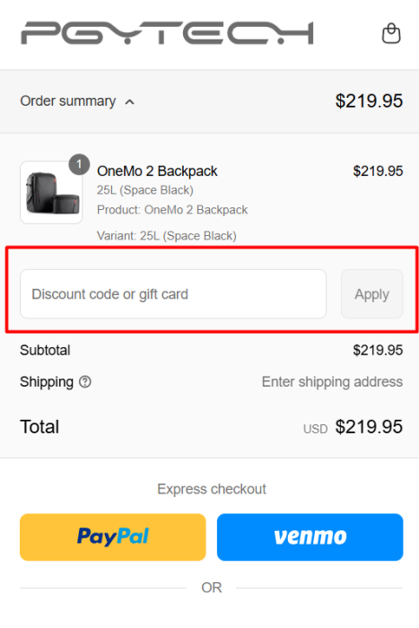 Where to enter PGYTECH promo code How to use PGYTECH promo code