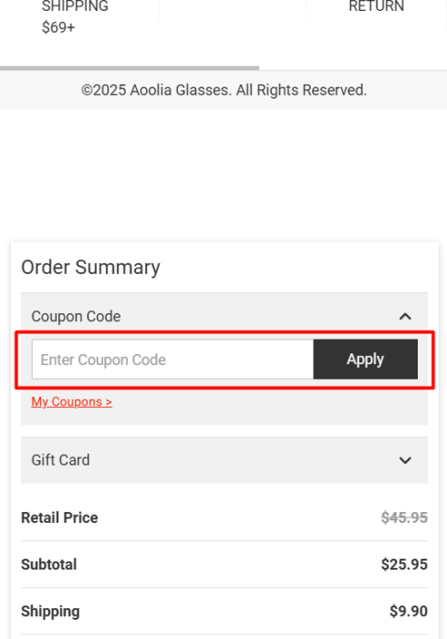 Where to enter Aoolia Optical promo code How to use Aoolia Optical promo code