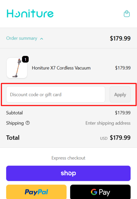 How to use Honiture promo code