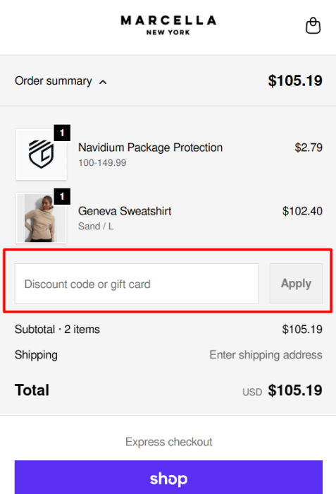 Where to enter Marcella NYC promo code How to use Marcella NYC promo code