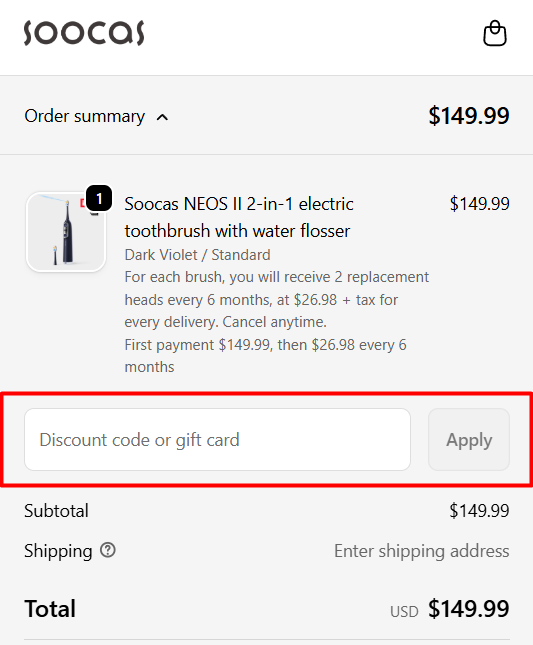 How to use Soocas promo code