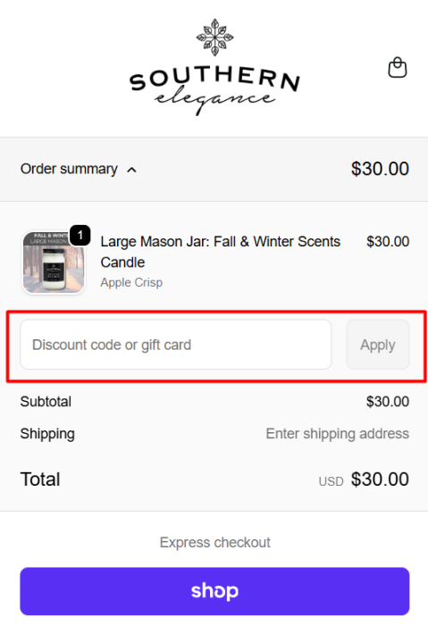 Where to enter Southern Elegance promo code How to use Southern Elegance promo code