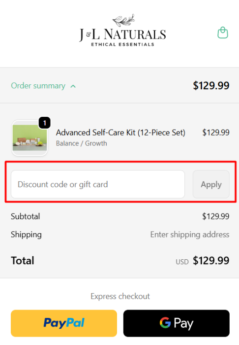 How to use J&L Naturals promo code