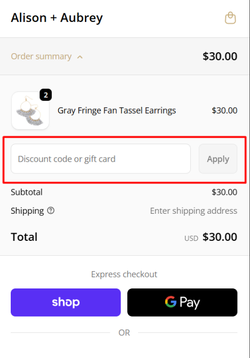 How to use Alison + Aubrey promo code