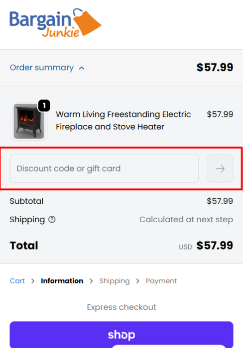 How to use Bargain Junkie promo code