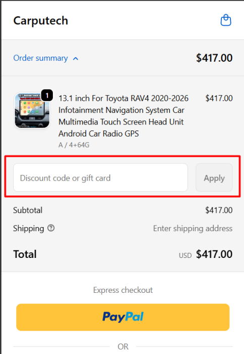 How to use Carputech promo code