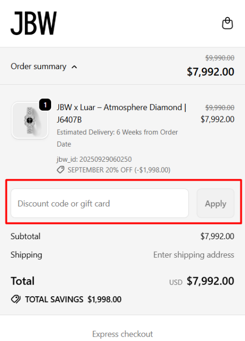 How to use JBW Watches promo code