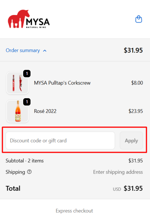 How to use MYSA Natural Wine promo code