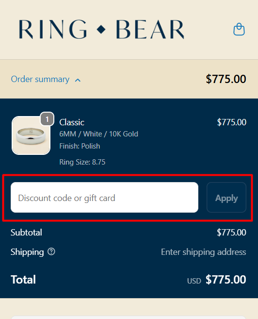 How to use RING BEAR promo code