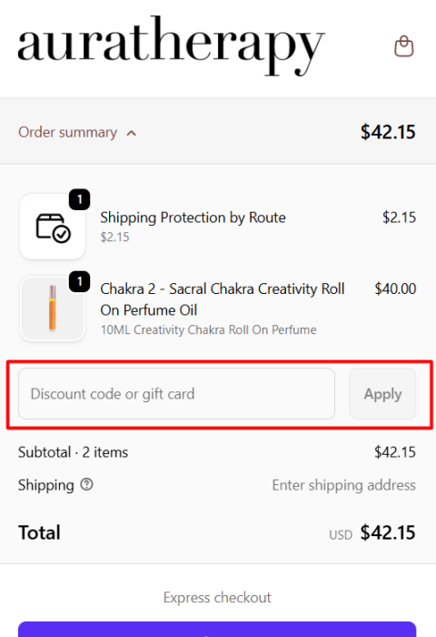 How to use Auratherapy promo code