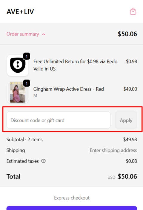 How to use Ave+Liv promo code