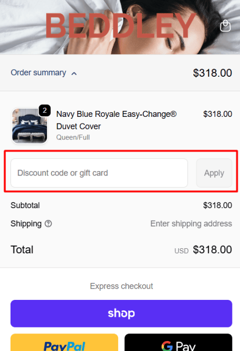 How to use Beddley promo code