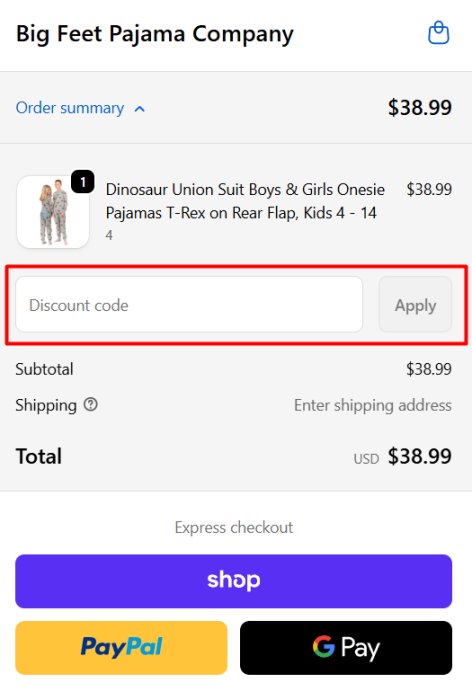 How to use Big Feet Pajamas promo code