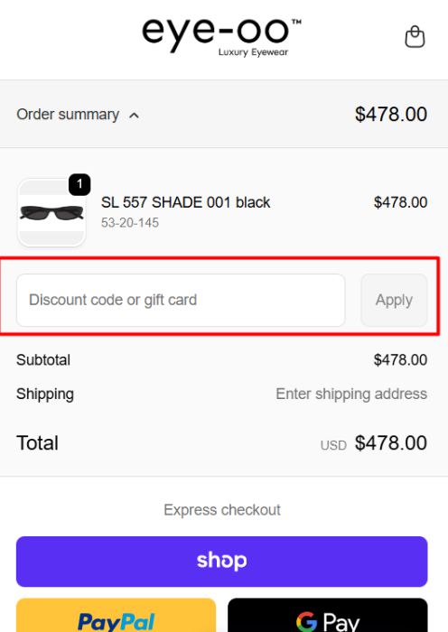 How to use Eye-OO promo code