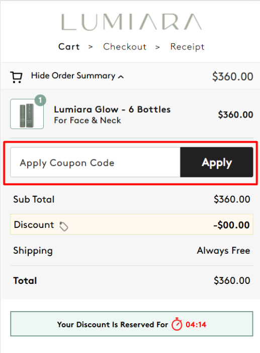 How to use Lumiara promo code
