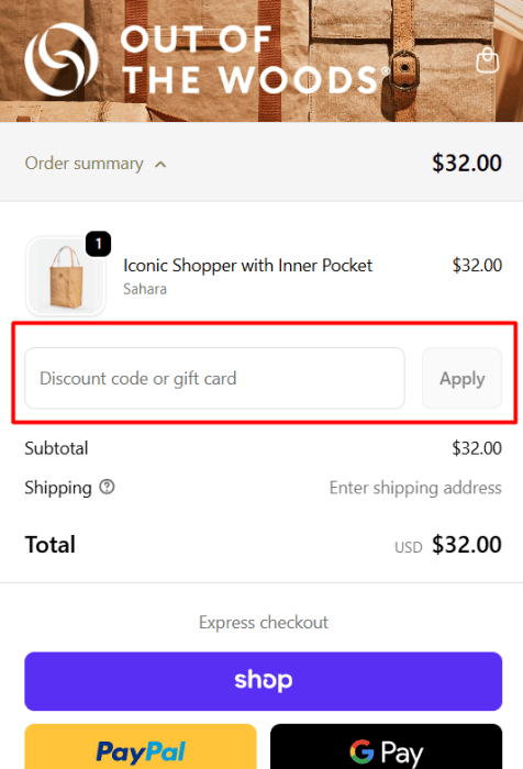 How to use Out of the Woods promo code
