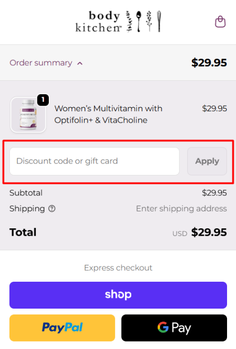 How to use Body Kitchen promo code