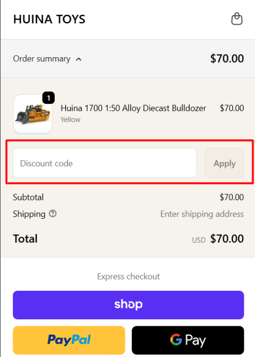 How to use Huina Toys promo code