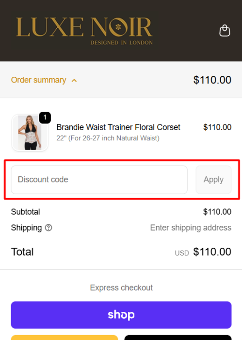 How to use LUXE NOIR promo code