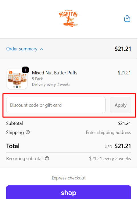 How to use Mission MightyMe promo code