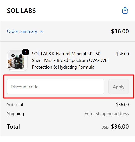 How to use SOL LABS promo code