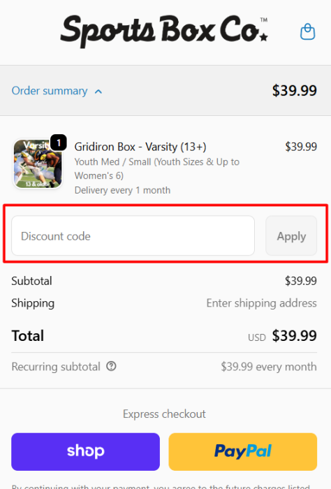 How to use Sports Box Co. promo code