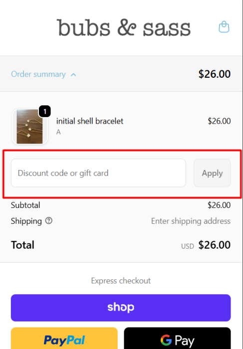 Where to enter Bubs & Sass promo code How to use Bubs & Sass promo code