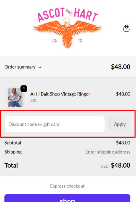How to use Ascot + Hart promo code