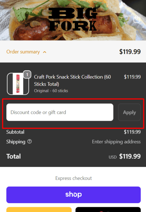 How to use Big Fork Brands promo code