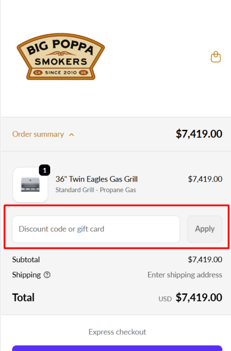 How to use Big Poppa Smokers promo code