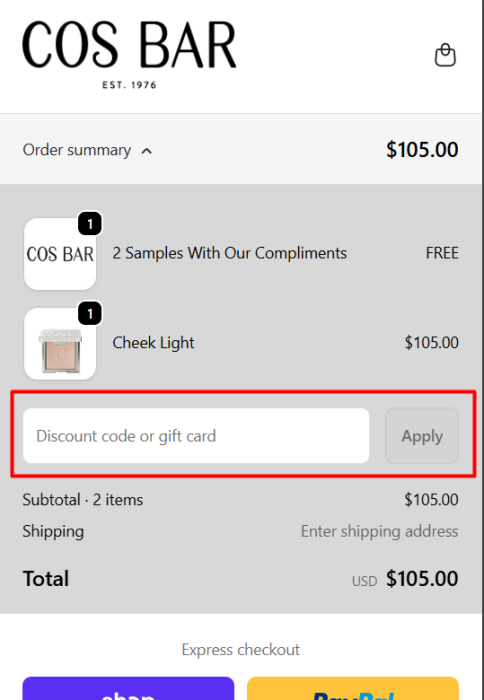 How to use Cos Bar promo code